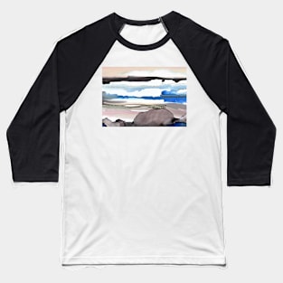 Abstract Landscape, Blue and Beige, Alcohol Inks Art Baseball T-Shirt